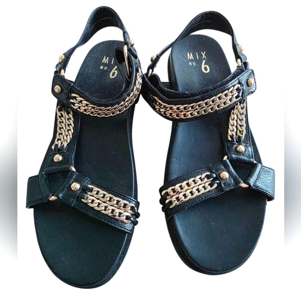 ❤️ 3 For 15 Mix No. 6 Black and Gold Chain Sandals Size 6.5